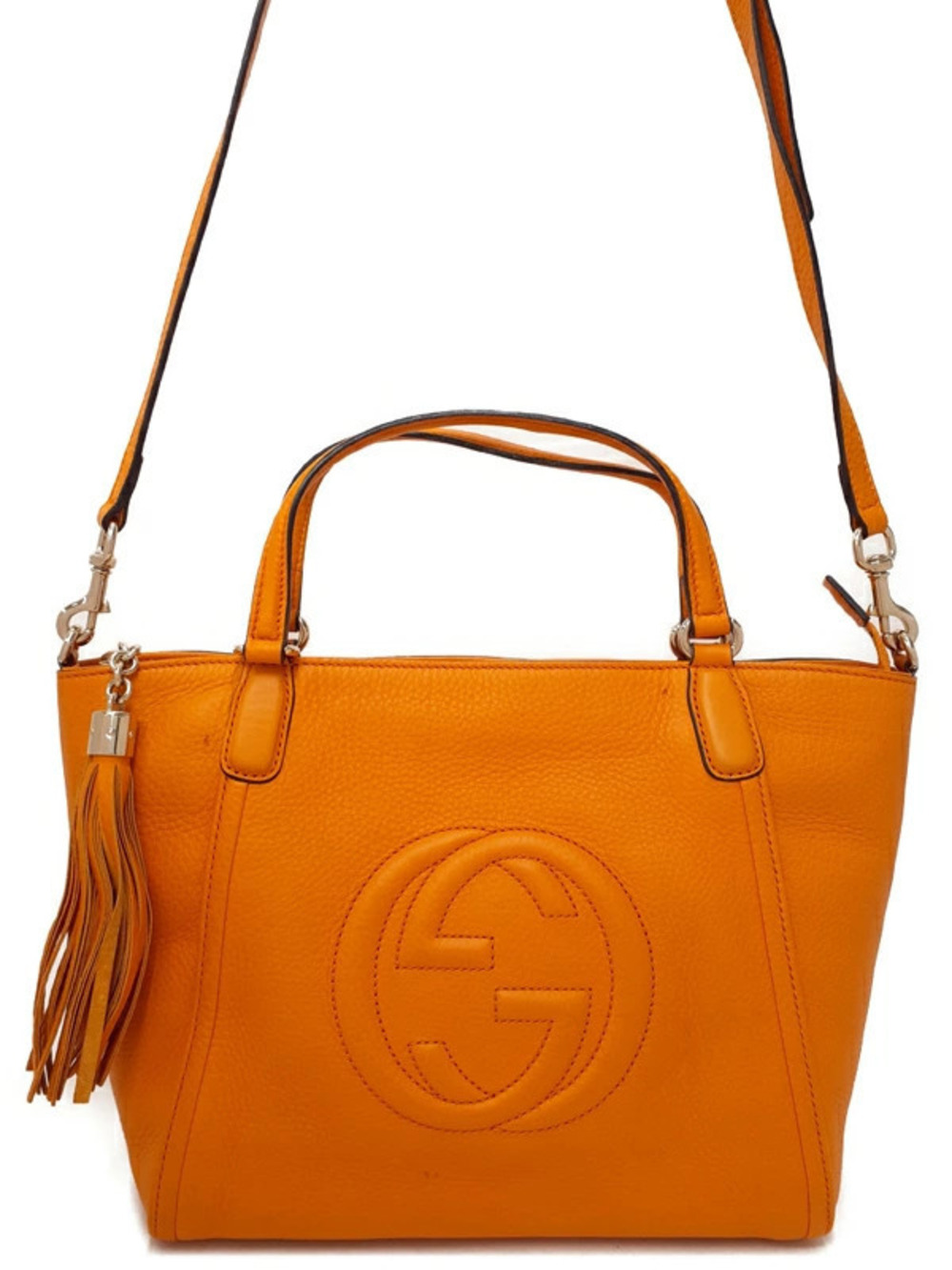 Gucci Soho Leather Tote Soho Cellarius embossed interlocking G logo tassel